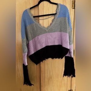 Distressed striped sweater